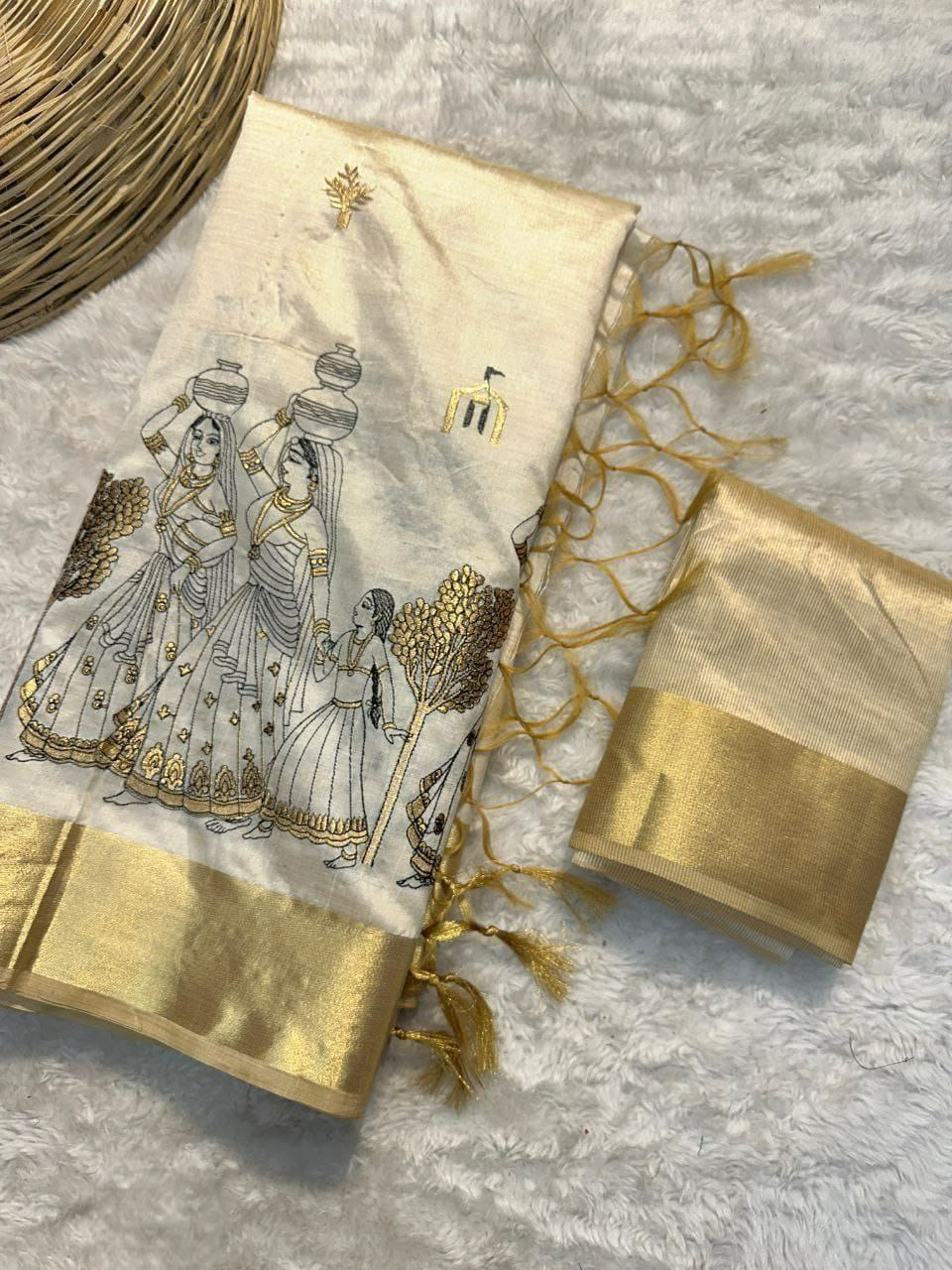 Kerala Kasavu-style Tissue Silk Saree